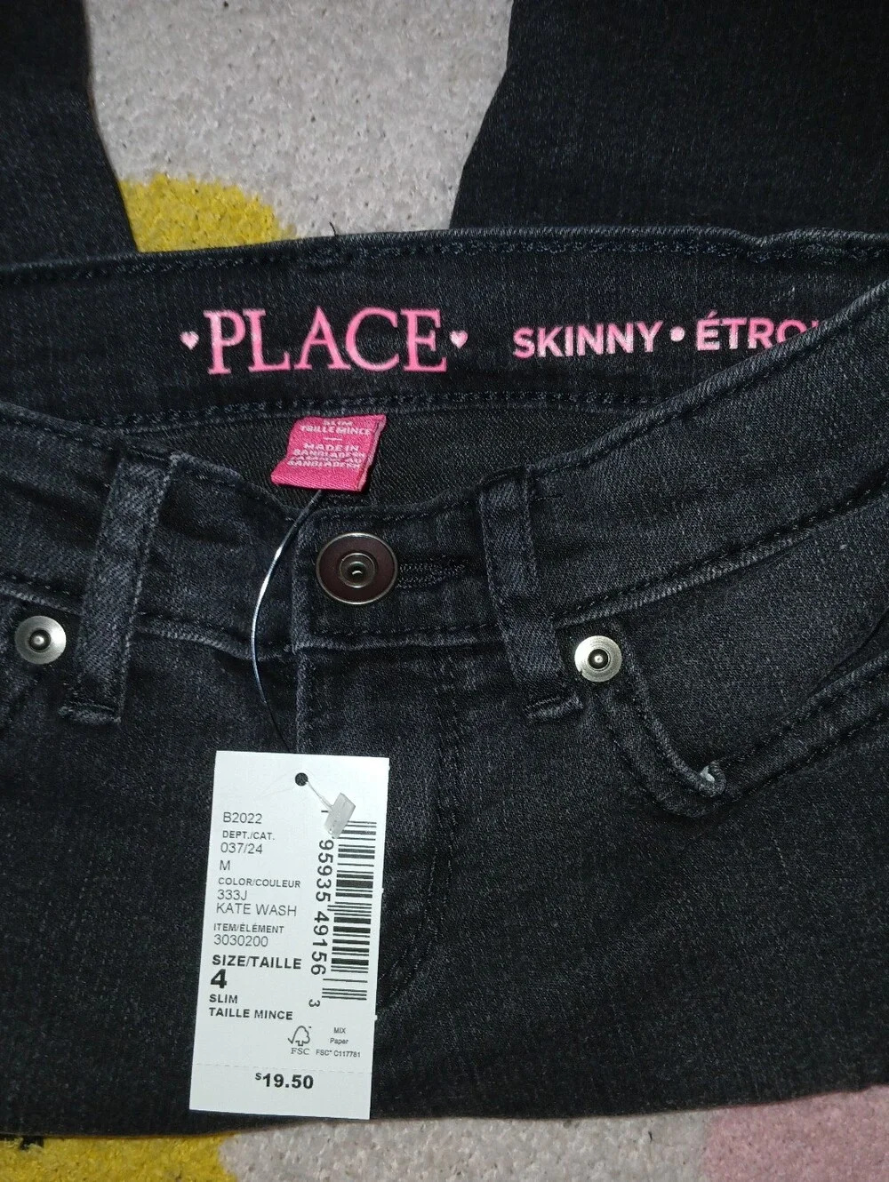 NWT Twins The Children's Place Black Skinny Jeans - Kate Wash & Pink Shirt.